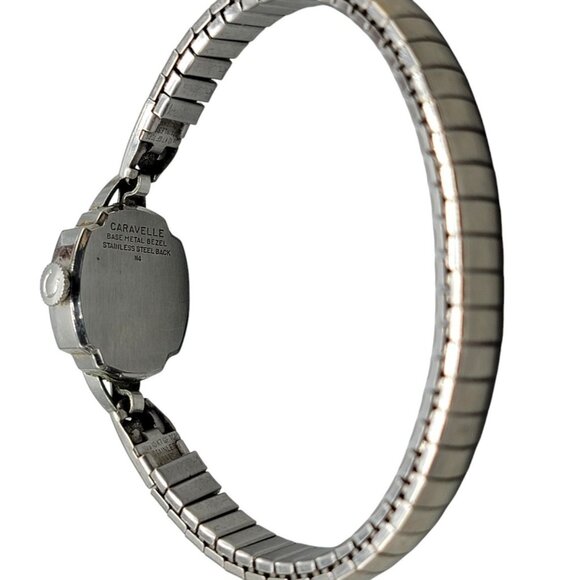 Carvelle Ladies Cocktail Wind Watch 10kgp Silver Tone 17mm Square Dial 6.5" 1974 - Picture 8 of 16